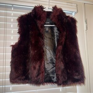 Faux Fur Vest in Rich Burgundy
